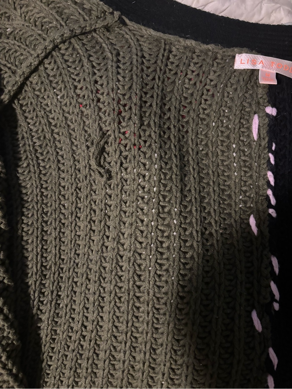 Lisa Todd Olive Green, Black & Pink Colorblock Button Cardigan - Picture 6 of 6